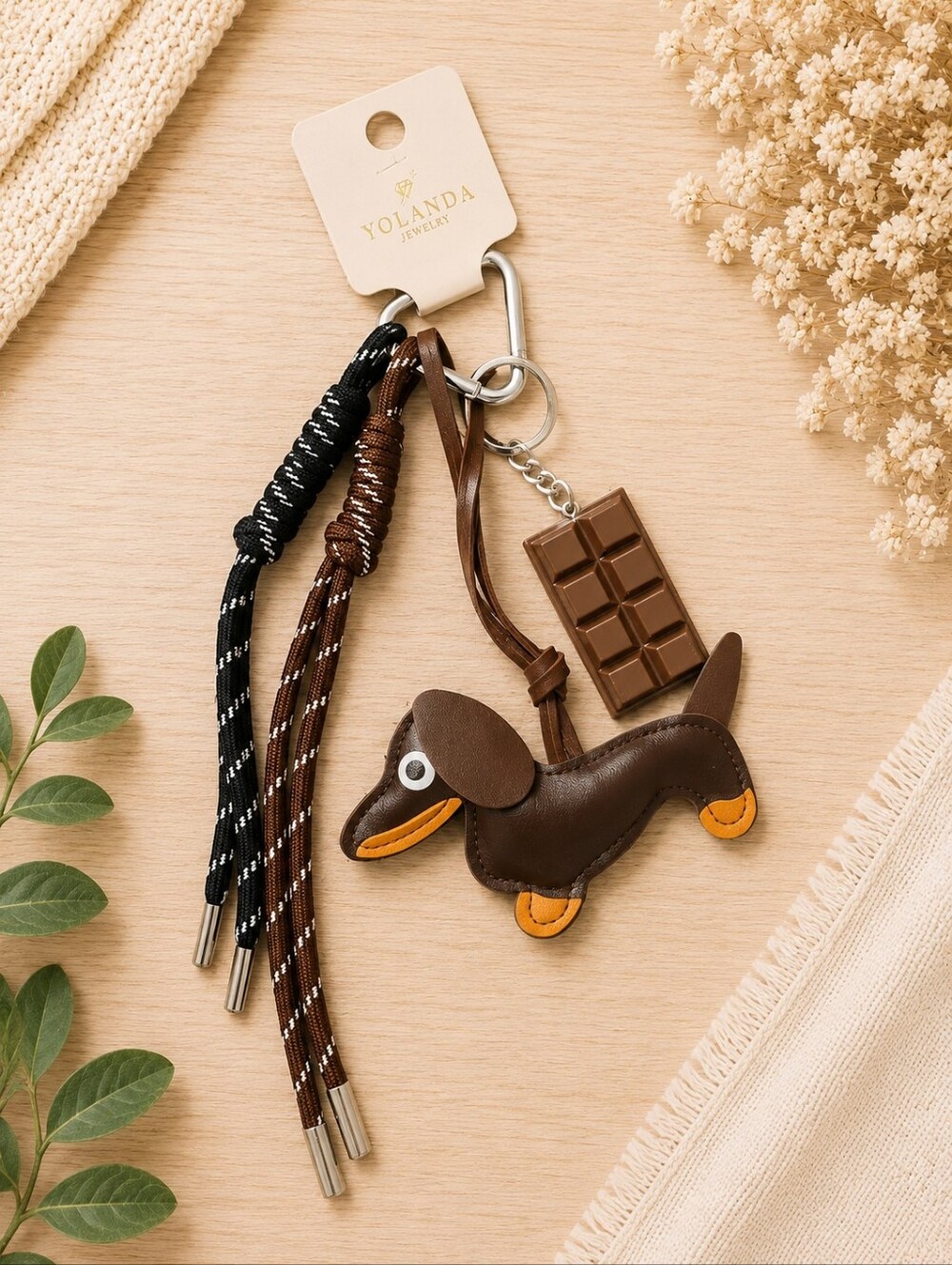 Brown Dachshund Keychain Bag Charm